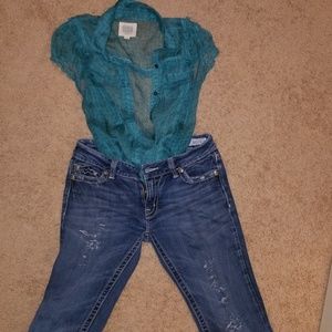 Sheer blouse with ruffles